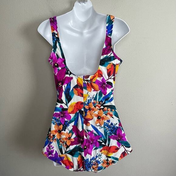 Maxine of Hollywood One Piece Swimsuit Size 14 Ruched Modest Retro Colorful - Picture 2 of 9